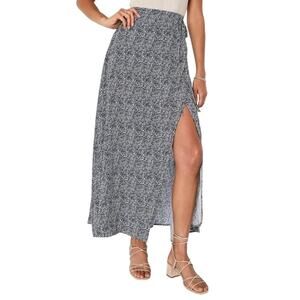 Lulus Wrap Maxi Skirt Women M Navy Blue Beautiful Tempest Print Slit Boho Resort